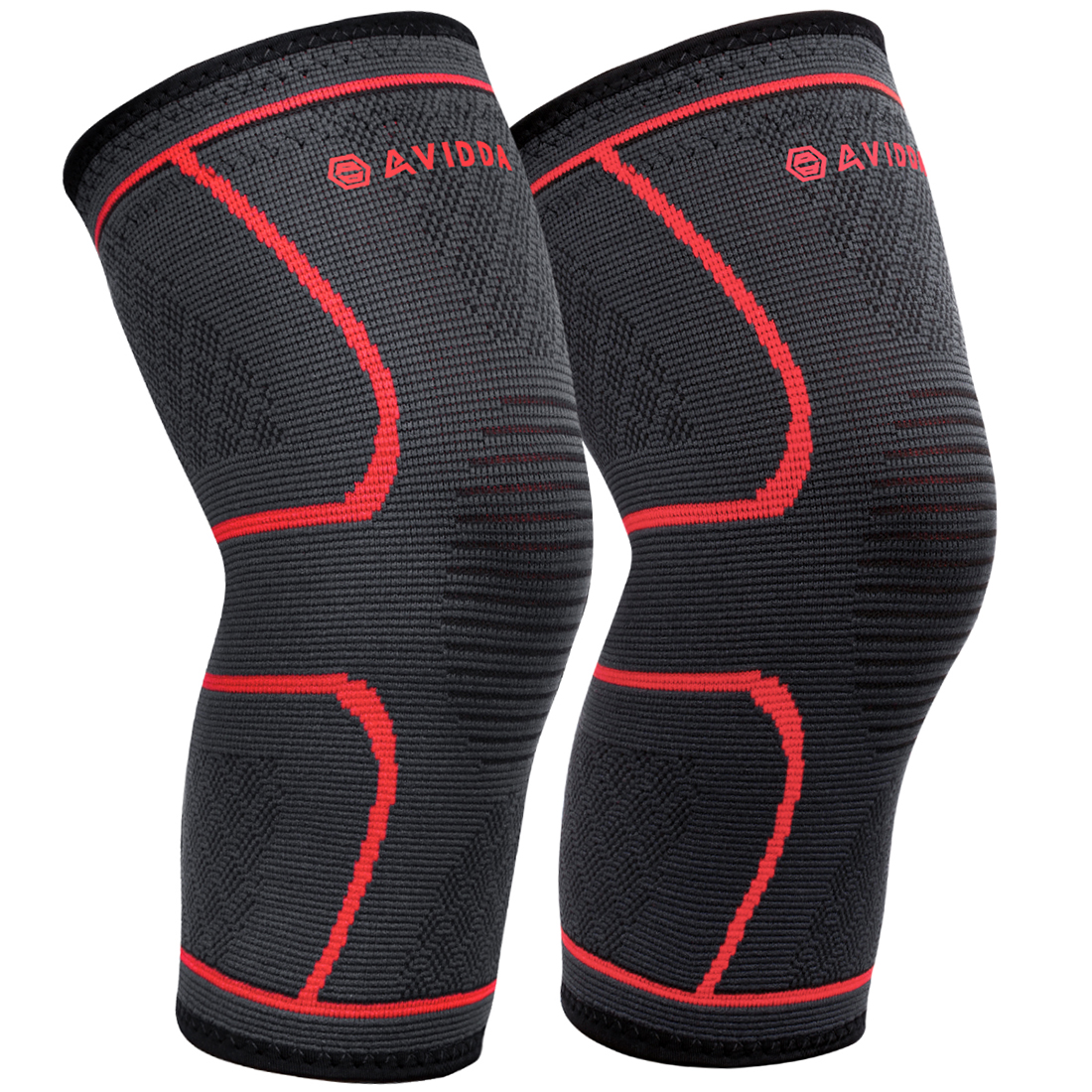 AVIDDA Knee Support Brace 2 Pack - Compression Knee Sleeves for Arthritis, Joint Pain, Ligament Injury, Meniscus Tear, ACL, MCL, Tendonitis, Running, Squats, Sports Grey Red Small